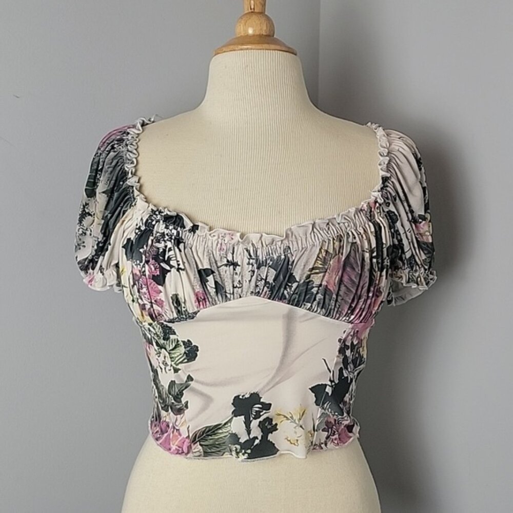 URBAN OUTFITTERS | ANTHRO‎ Floral Ruched Ruffle Peasant Festival Cropped Top M